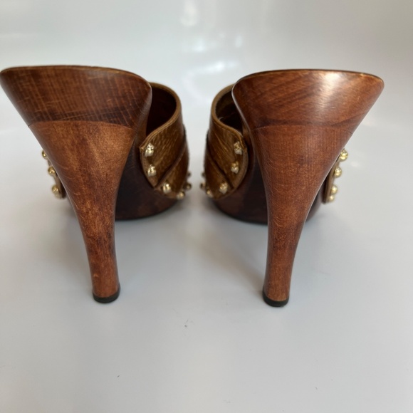 GUCCI HORSEBIT WOODEN PLATFORM SANDALS COPPER LEATHER SZ 36 6. - Picture 3 of 16